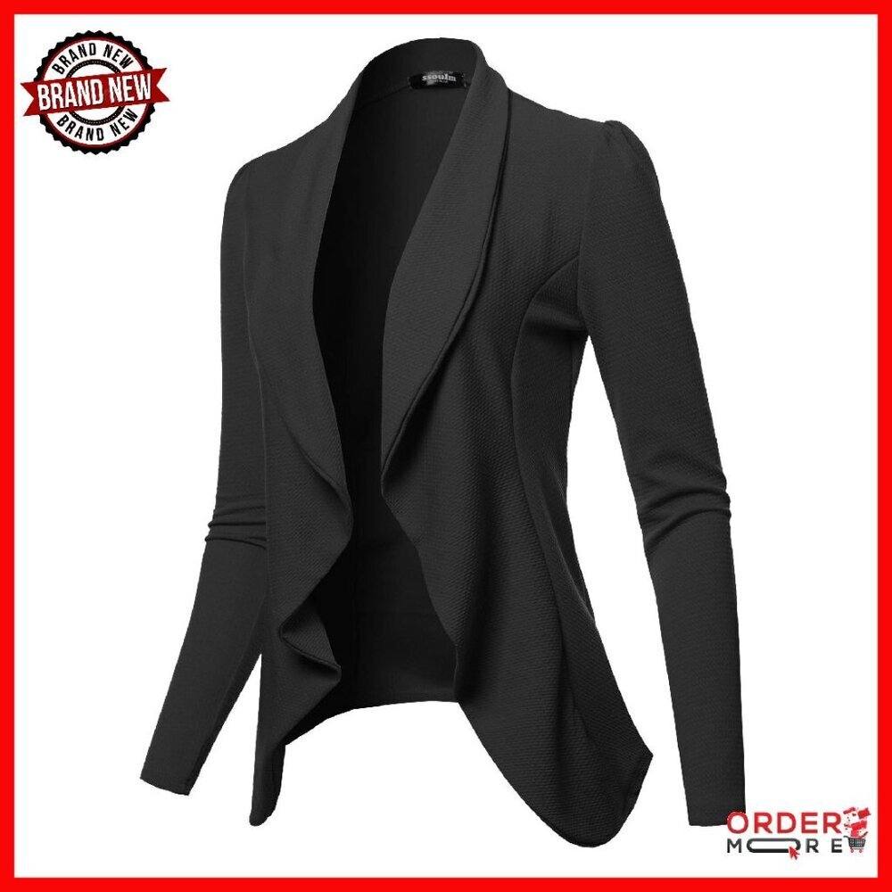 Long Sleeve Draped Open Front Lightweight Blazer Stretchy Soft
